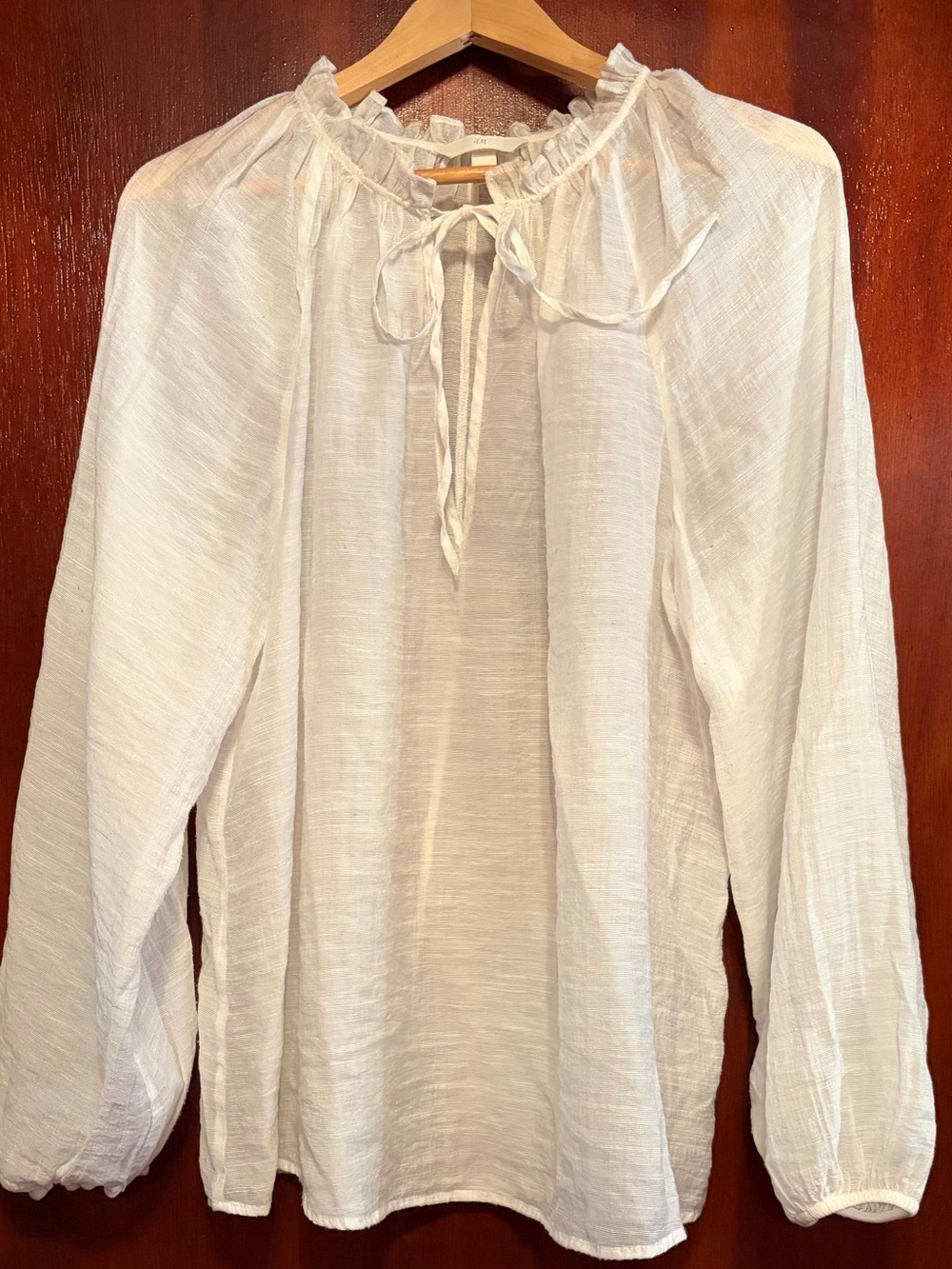 H&M WhiteRuffle-Neck Peasant Blouse